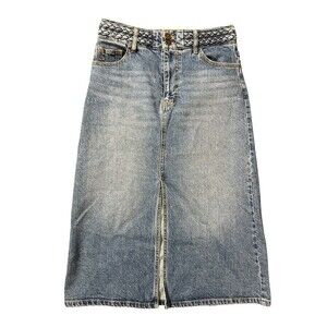 Habitual Denim Midi Skirt Blue Braided Waist Size 4/27 High Rise